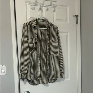 Striped Black and White Button-Up Shirt